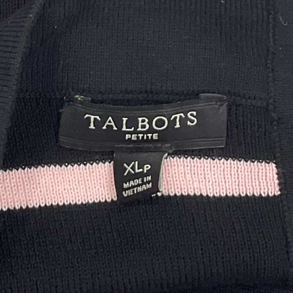 Talbots NWOT Striped Boat Neck Cotton Sweater Black Pink Button Back Detail XLP - Picture 14 of 16